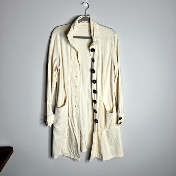 Neon Buddha Cream Mismatched Button Long-Lined Cardigan Boho Lagenlook Sz Large - Picture 1 of 6